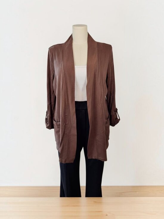 Kim Rogers Sweaters - Kim Rogers Plus Size Brown Open-Front Cotton Cardigan 2X
